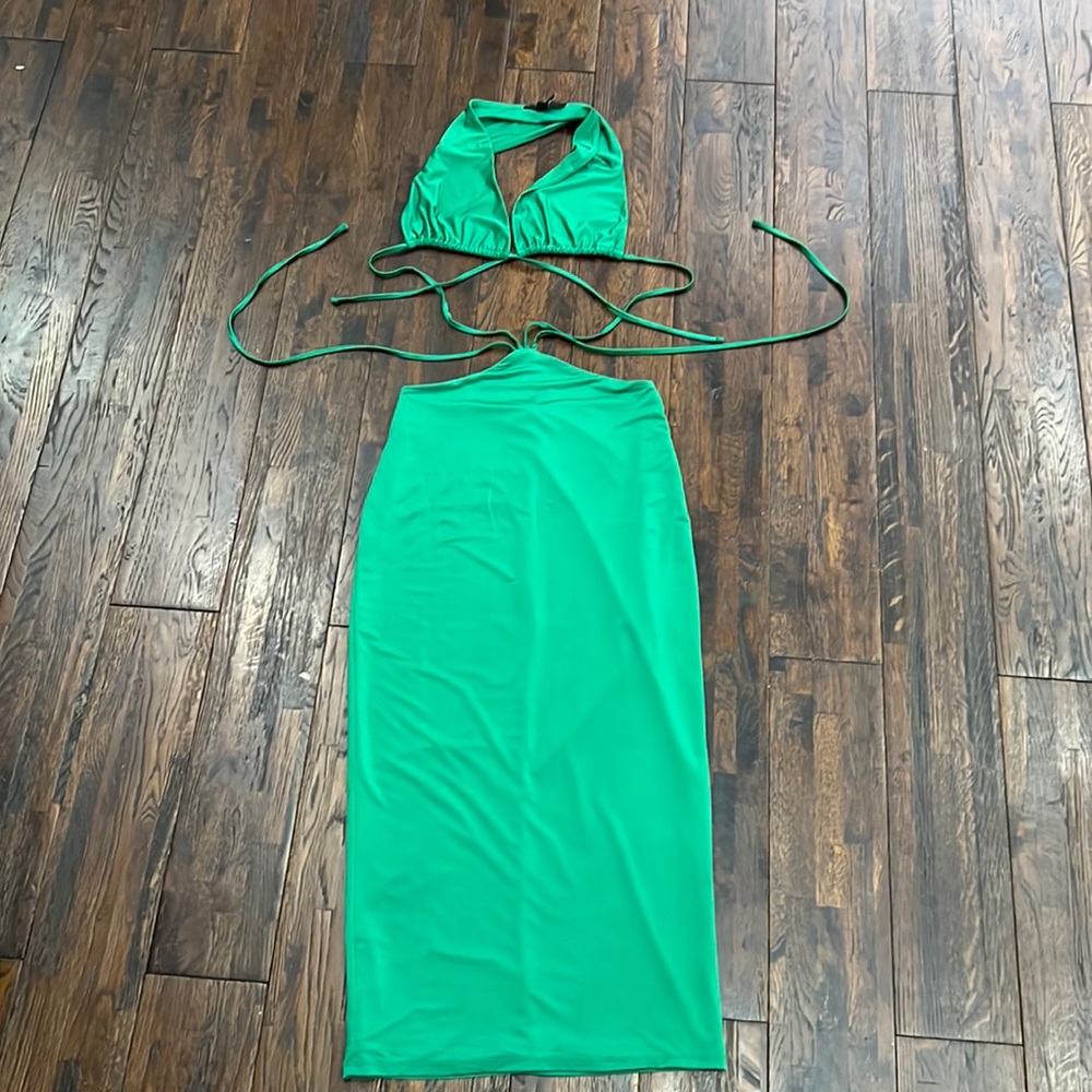 Brand new cut off green midi dress